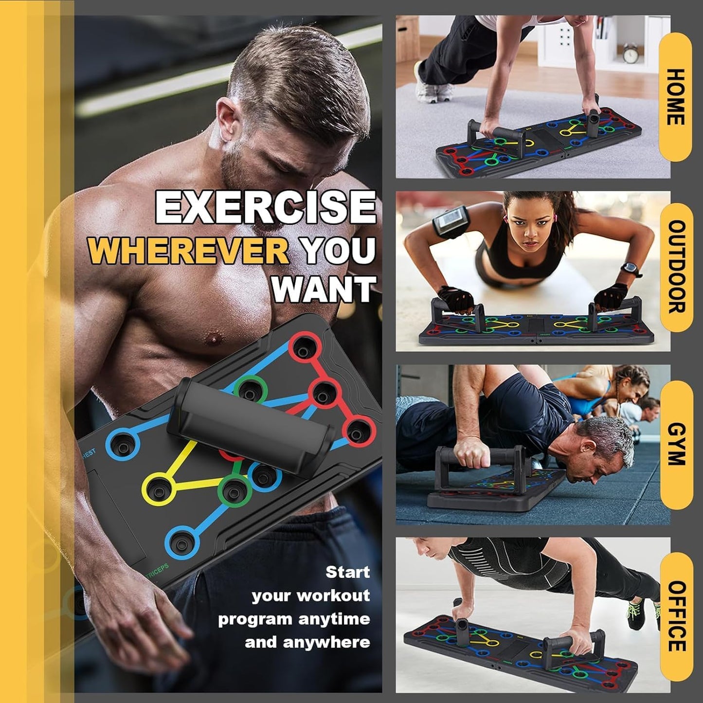 abla de Flexiones Multifuncional para Ejercicio en Casa - Sistema Profesional para Fortalecer Pecho y Brazos - Ideal para Entrenamiento de Fuerza y Quema de Grasa